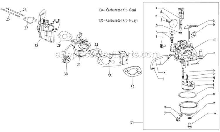 Carburetor Assembly Diagram and Parts List for 31AS63EE700 2012 Yard Machines Snow Blower
